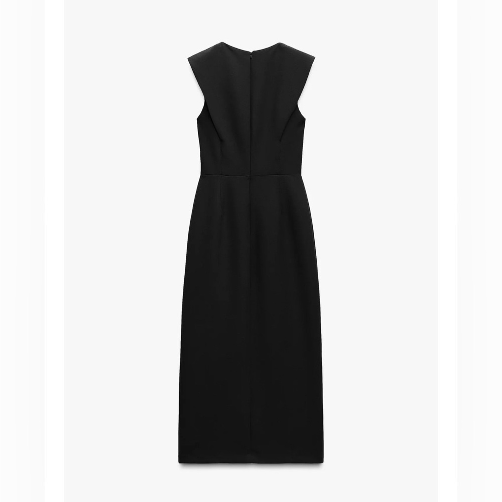 Zara Black Sleeveless Midi Sheath Dress with Side Slit - Picture 4 of 7